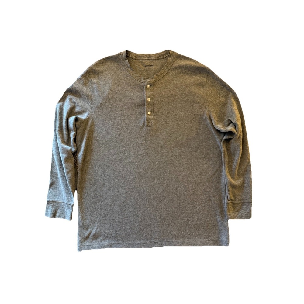 Lands End Henley Shirt Mens XXL Tall Gray Waffle Knit Long Sleeve